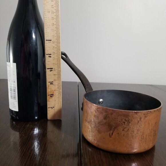 Vintage 4.5" Copper Saucepan Chef Cooking Pot Iron Handle Tin Lined Hand Rivets - Picture 12 of 13